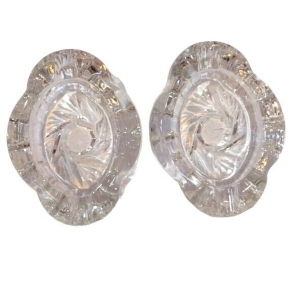 Vintage Set of 2 Lead Crystal Cut Glass Ashtrays/Dishes 6-Point Star in Centers - Picture 2 of 7